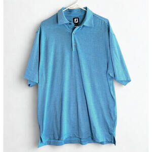 FJ FootJoy Polo Shirt Mens Size Large Blue/Navy Striped Golf Casual Short Sleeve